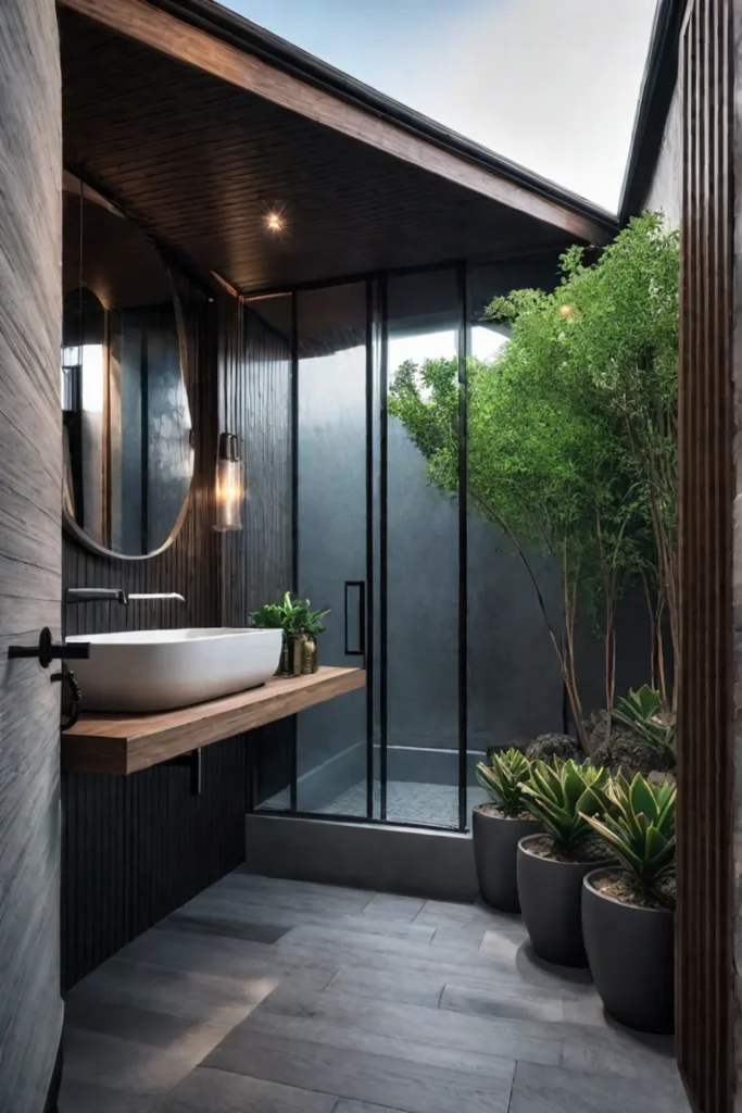 Master bathroom with rainwater harvesting system and droughttolerant landscaping
