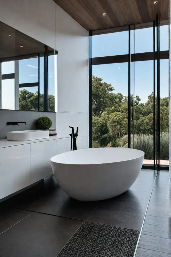Master bathroom with smart features for privacy and security