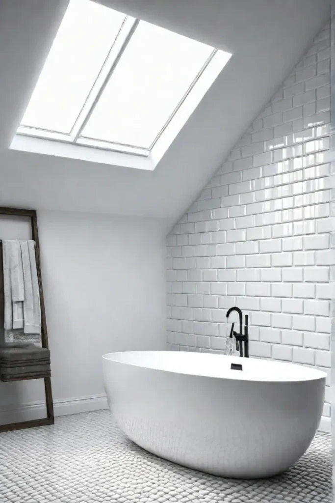 Minimalist bathroom with white acrylic bathtub