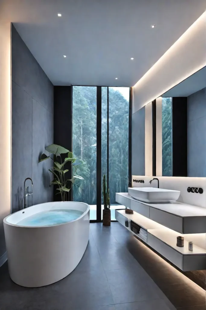 Minimalist master bathroom with voicecontrolled smart features