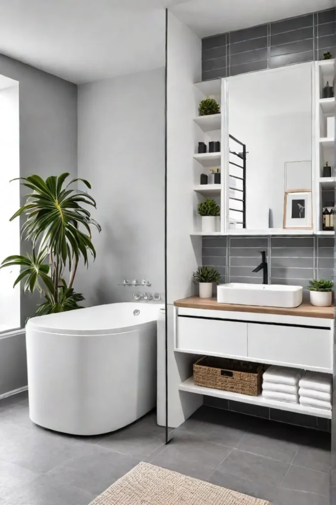 Minimalist_bathroom_with_labeled_bins_under_the_sink_and_wallmounted_storage