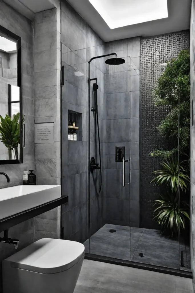 Mixed tile sizes and textures in a small shower