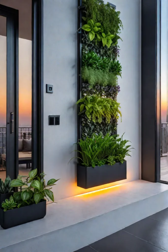 Modern balcony with planters and leafy greens