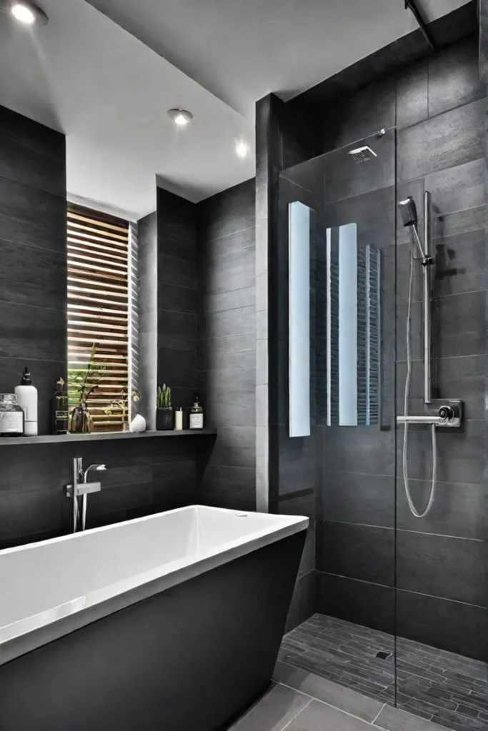Modern bathroom with large format tiles in the shower