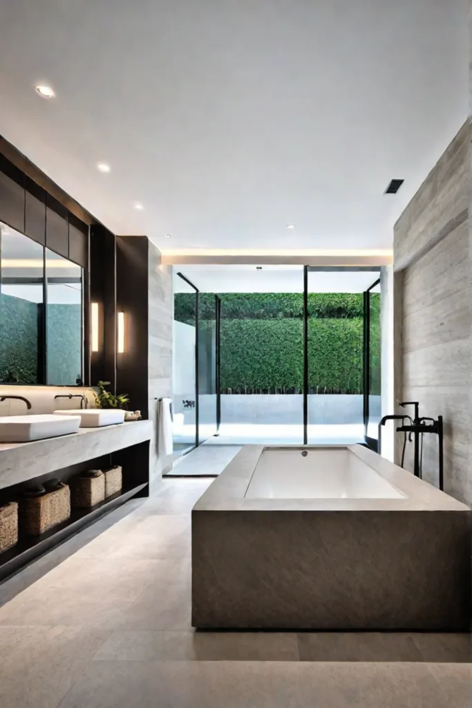 Modern bathroom with natural stone and freestanding tub