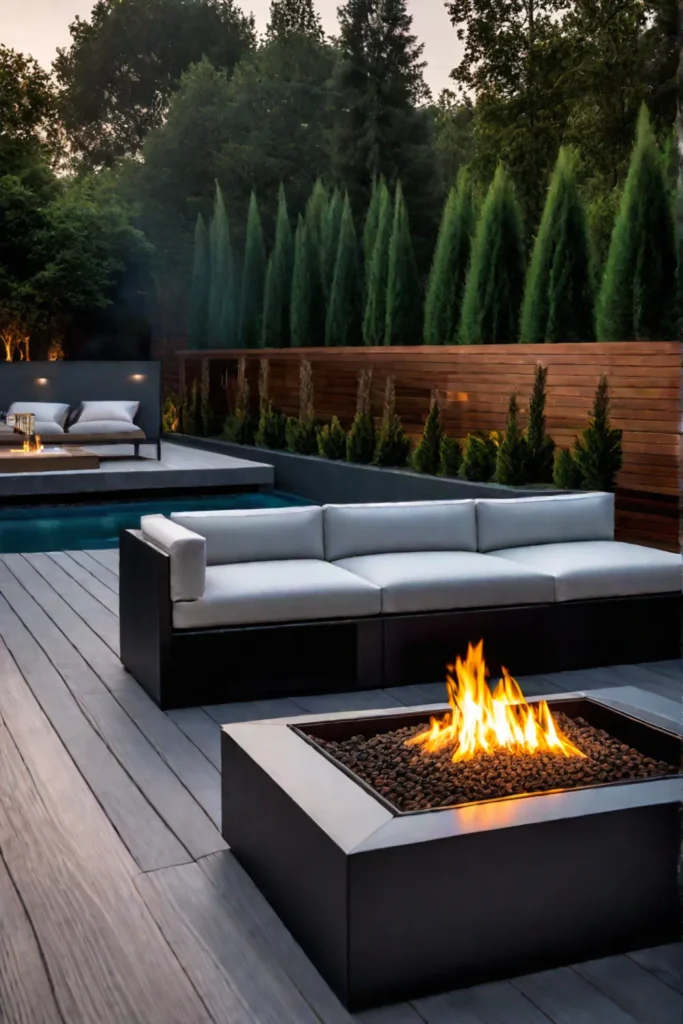 Modern composite deck with lighting and fire pit