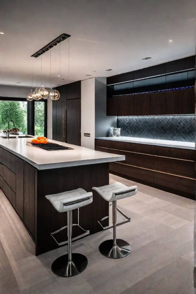 Modern kitchen with dark wood cabinetry