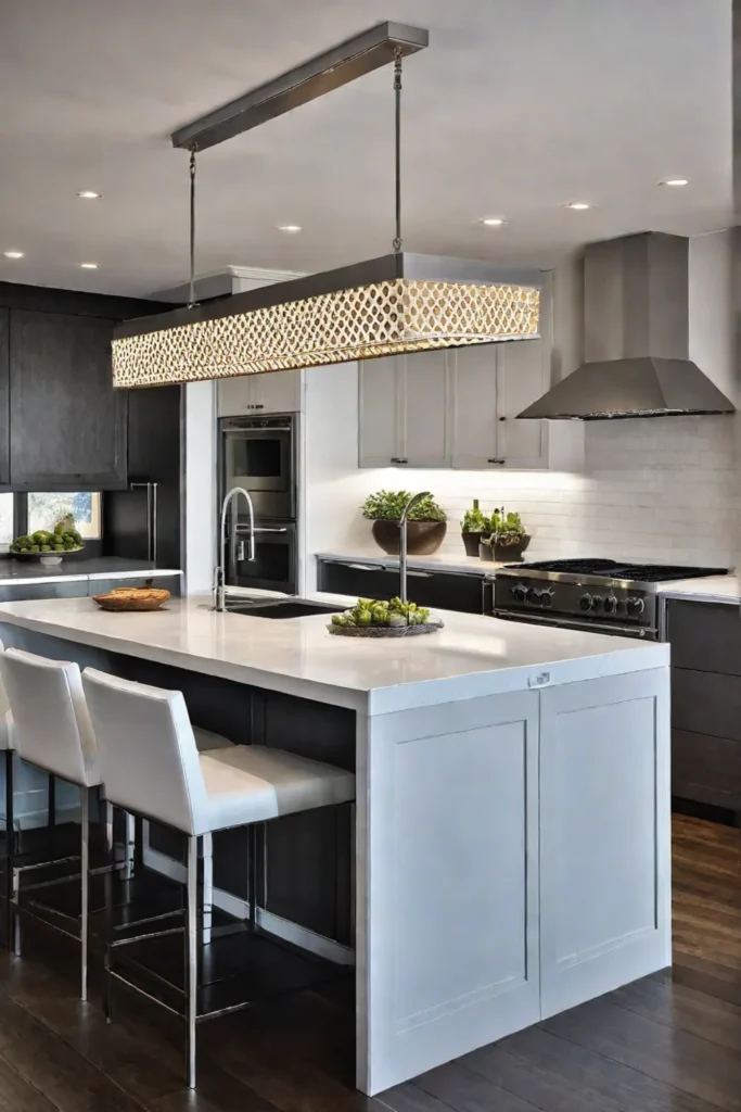 Modern kitchen with geometric pendant light as a statement piece