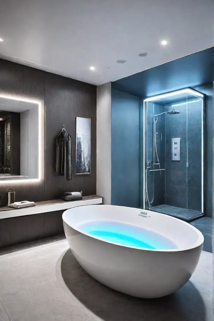 Modern master bathroom with smart technology integration