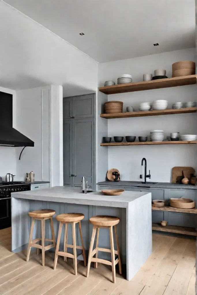 Modern kitchen featuring Scandinavian design and ceramic tableware