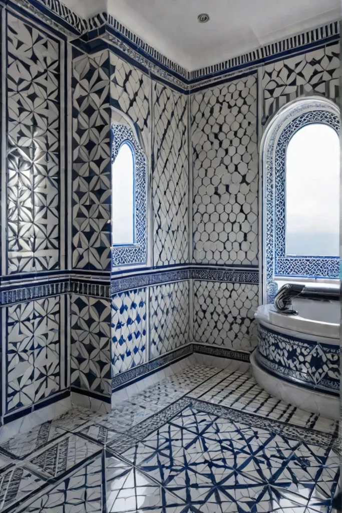 Moroccan tile shower with contrasting grout
