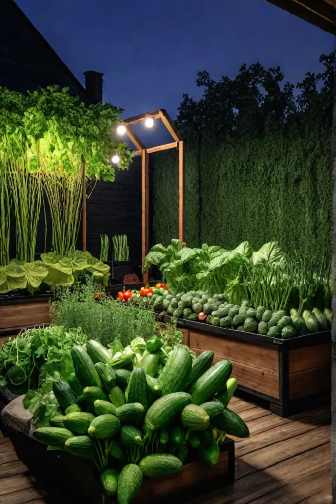 Patio with raised garden beds and vegetables