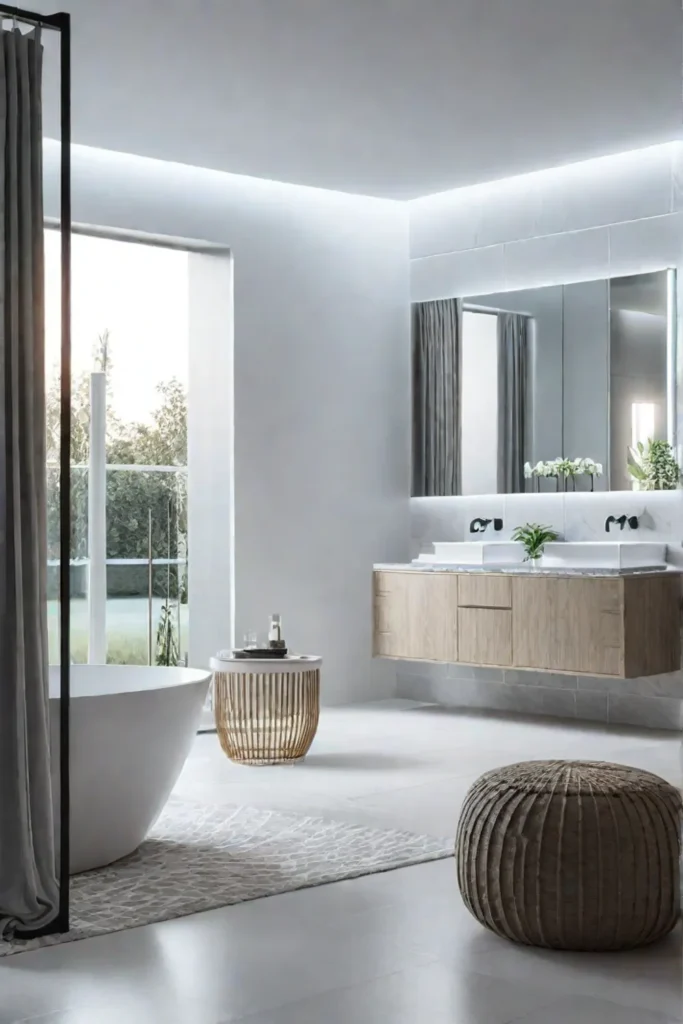 Relaxing bathroom with seating area