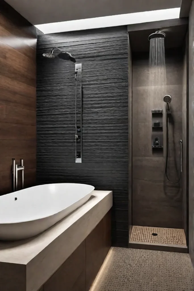 Relaxing shower with rainfall showerhead and builtin seat