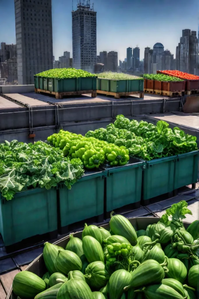 Rooftop garden with container vegetables
