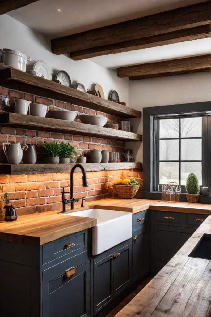 Rustic farmhouse kitchen with exposed wood beams
