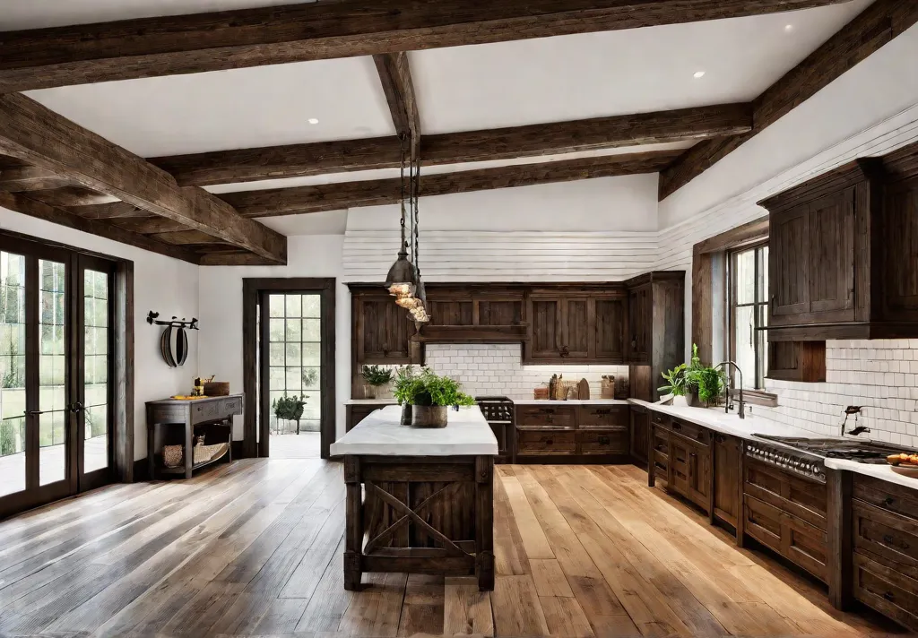 Rustic farmhouse kitchen with shiplap walls a farmhouse sink and natural woodfeat