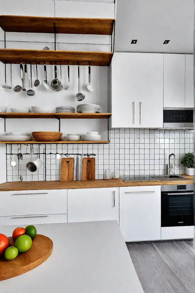Scandinavian kitchen design incorporating practical storage solutions