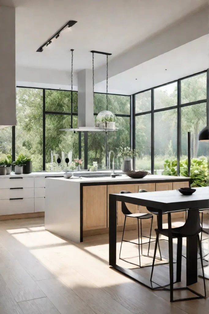 Scandinavian kitchen with natural light and connection to the outdoors