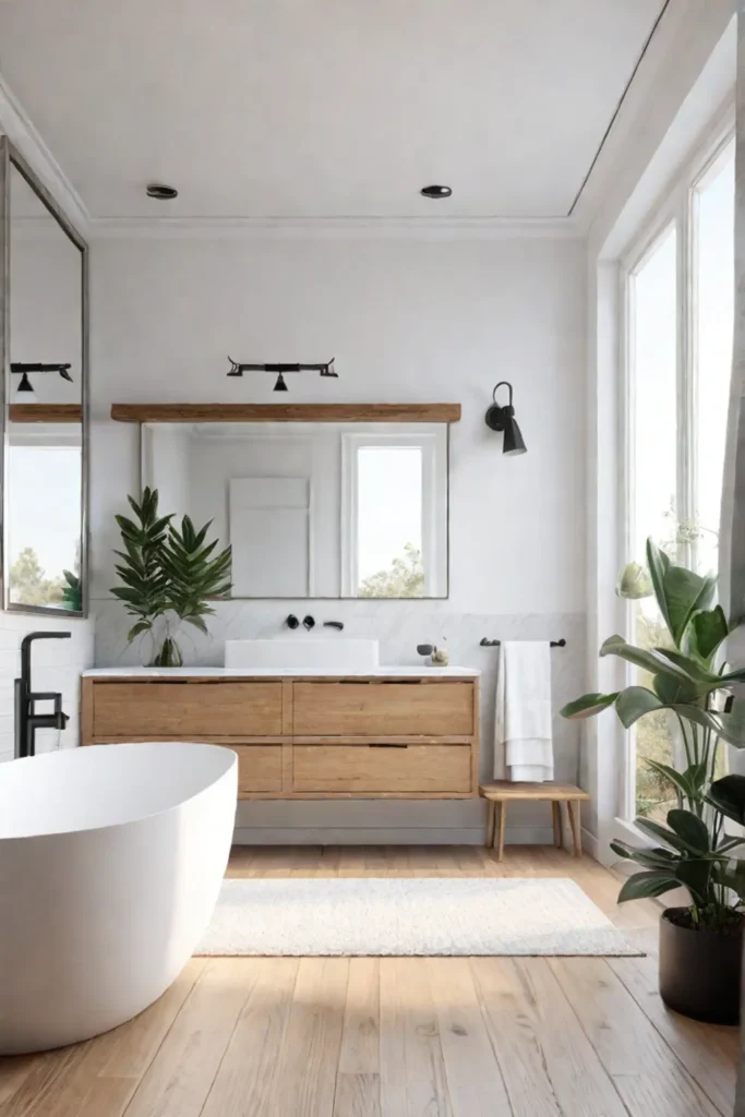Scandinavianinspired bathroom with white walls and light wood