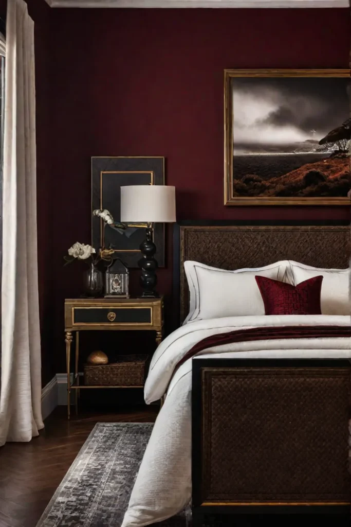 Scorpio bedroom decor with deep colors and moody lighting