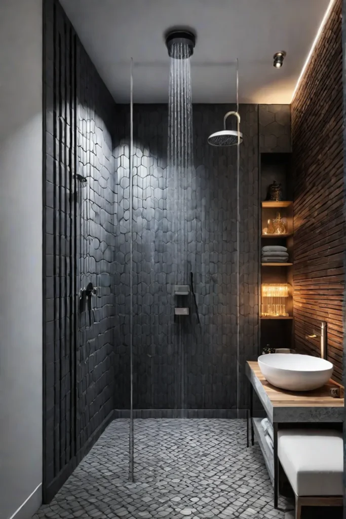 Shower with handcrafted ceramic tiles