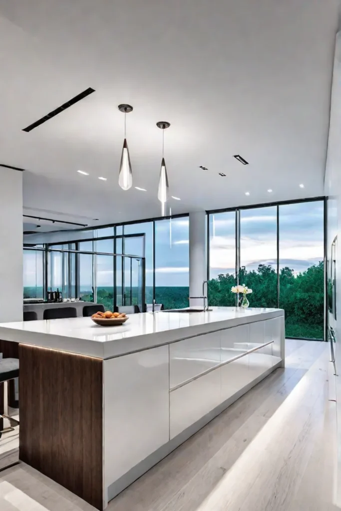 Sleek and minimalist kitchen with white lacquer cabinetry