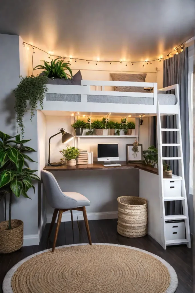 Small bedroom with spacesaving loft bed