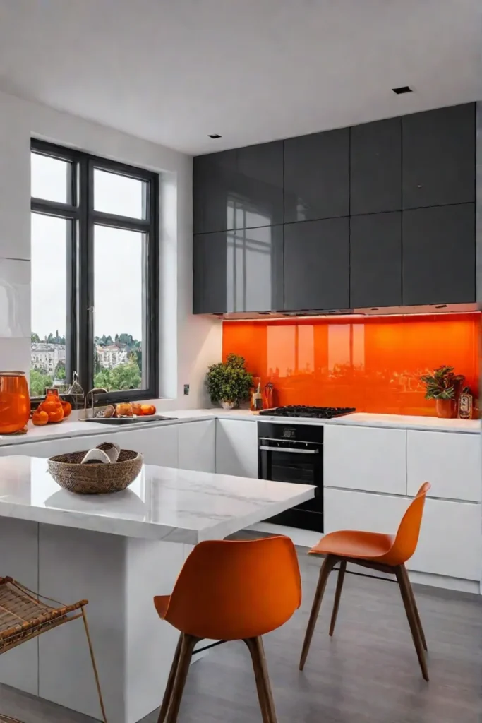 Small kitchen with bold color accent