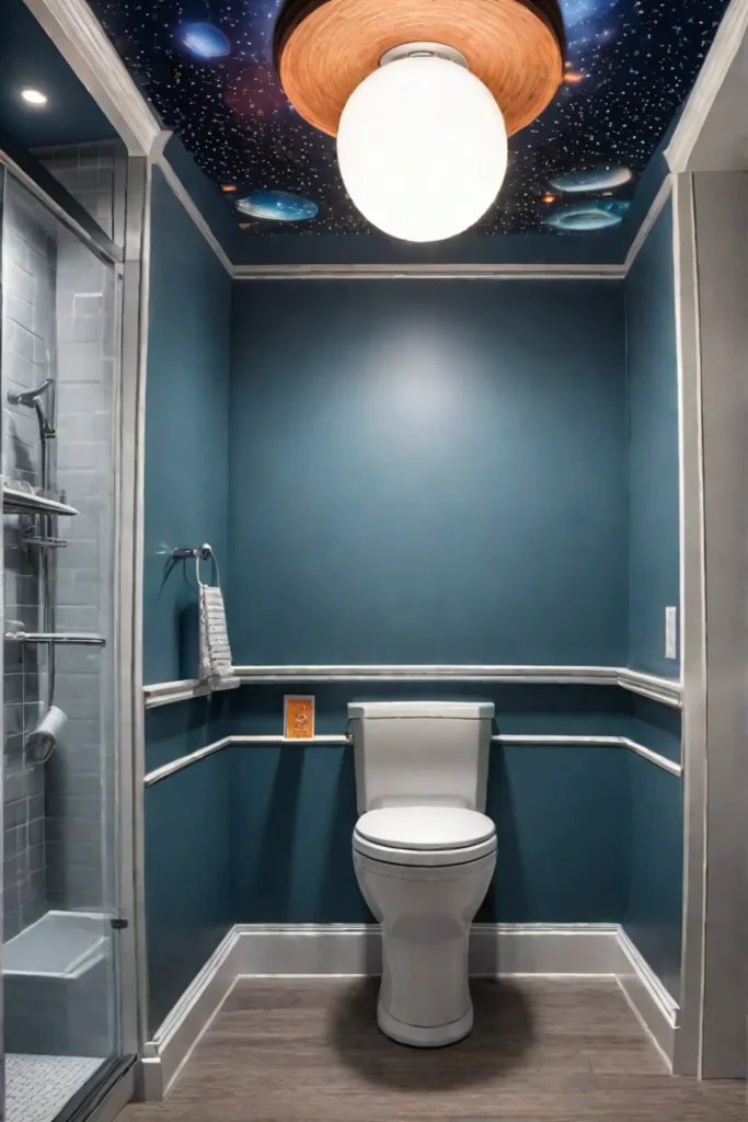 Spacethemed bathroom with durable materials and childfriendly features