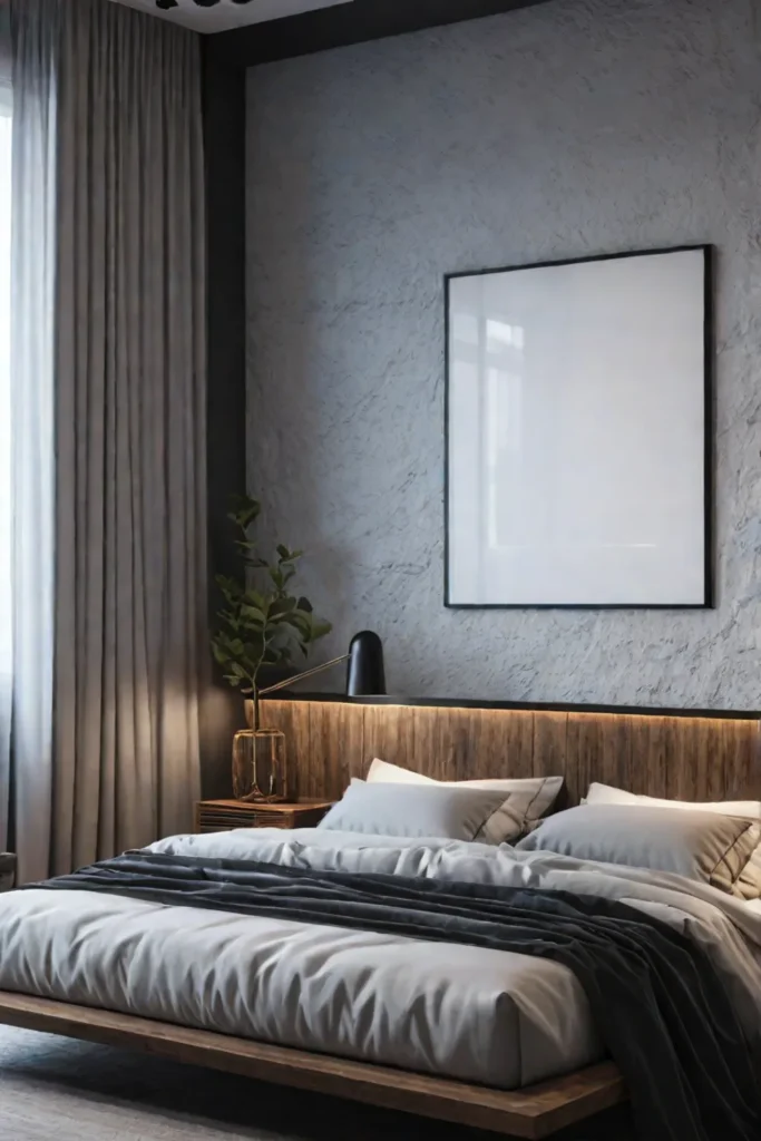 Textured wall as a focal point in a bedroom