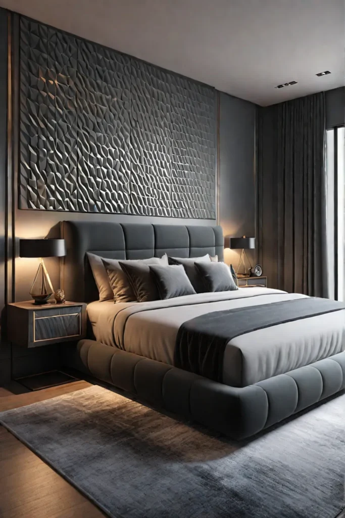 Textured wall panels in a contemporary bedroom design