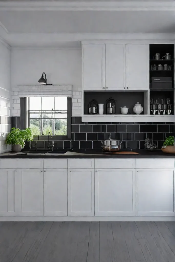 Thermofoil kitchen cabinets with black granite
