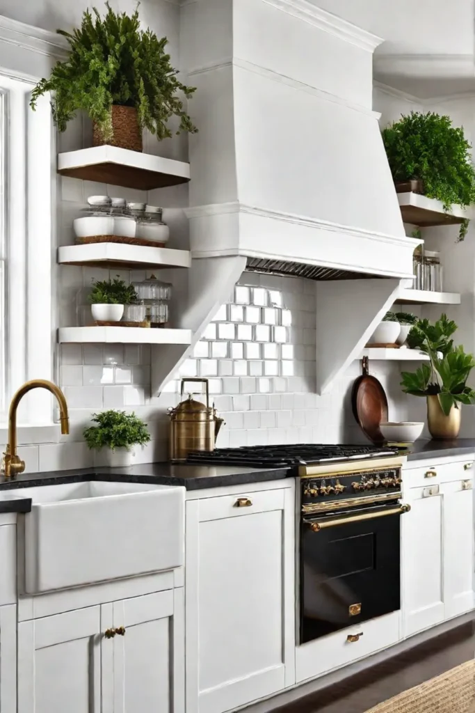 Traditional cabinets in a modern kitchen with open shelving