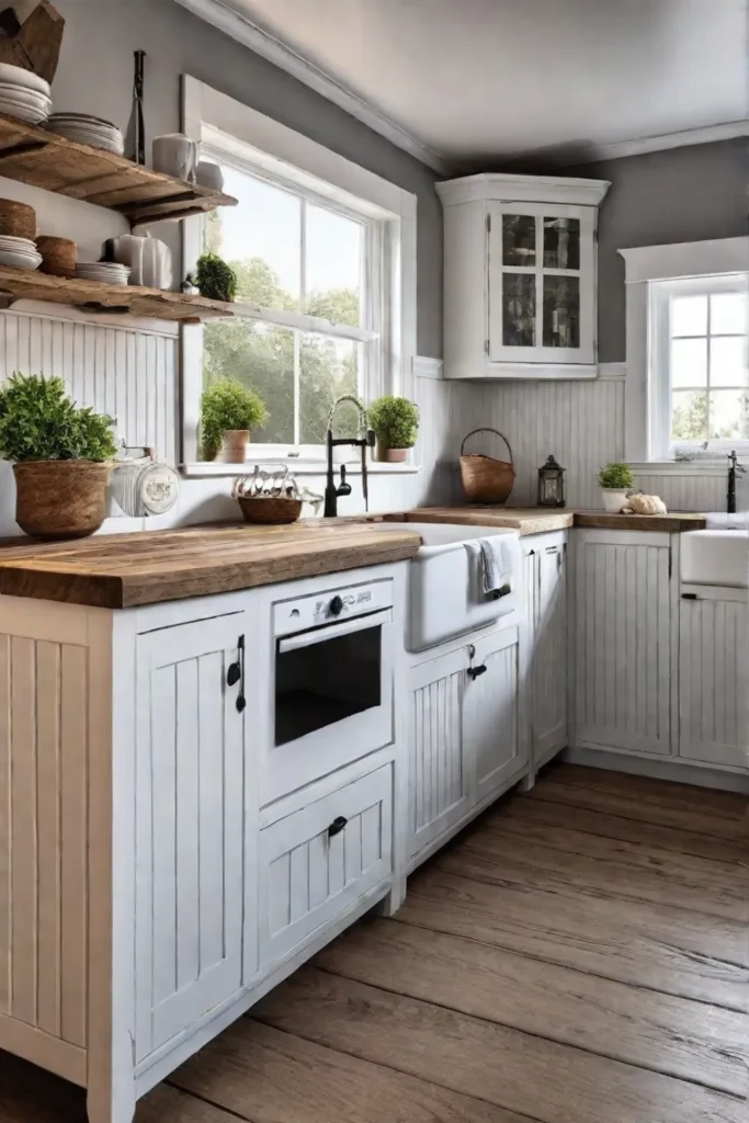 Traditional country kitchen with beadboard cabinets