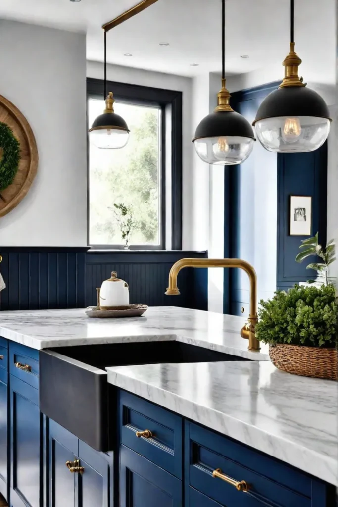 Traditional dark blue cabinets in a modern kitchen