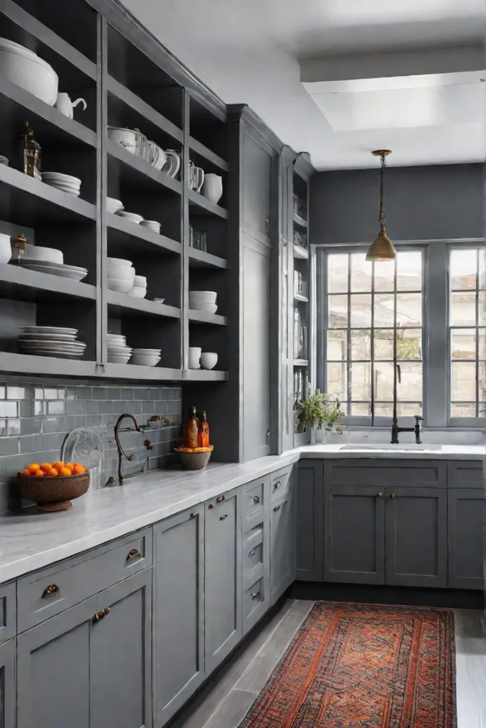 Traditional galley kitchen with painted cabinets