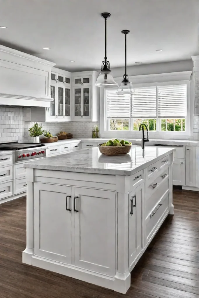 Traditional kitchen with beadboard cabinets