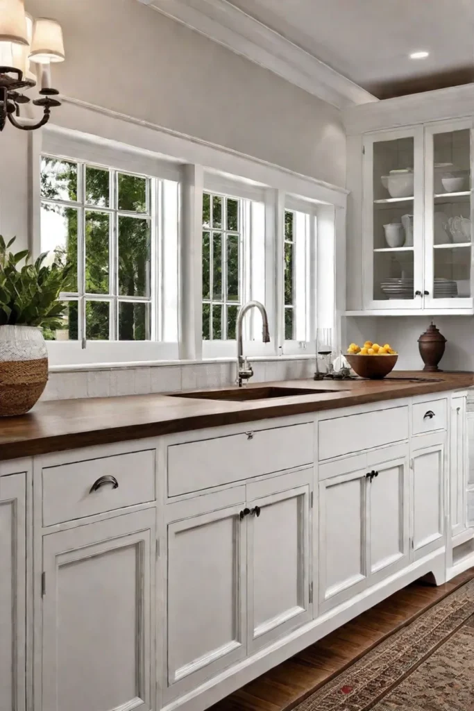 Traditional kitchen with glazed cabinets