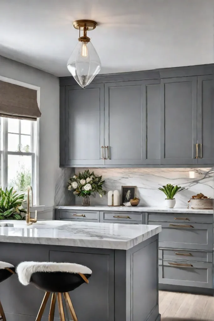 Traditional kitchen with gray shaker cabinets