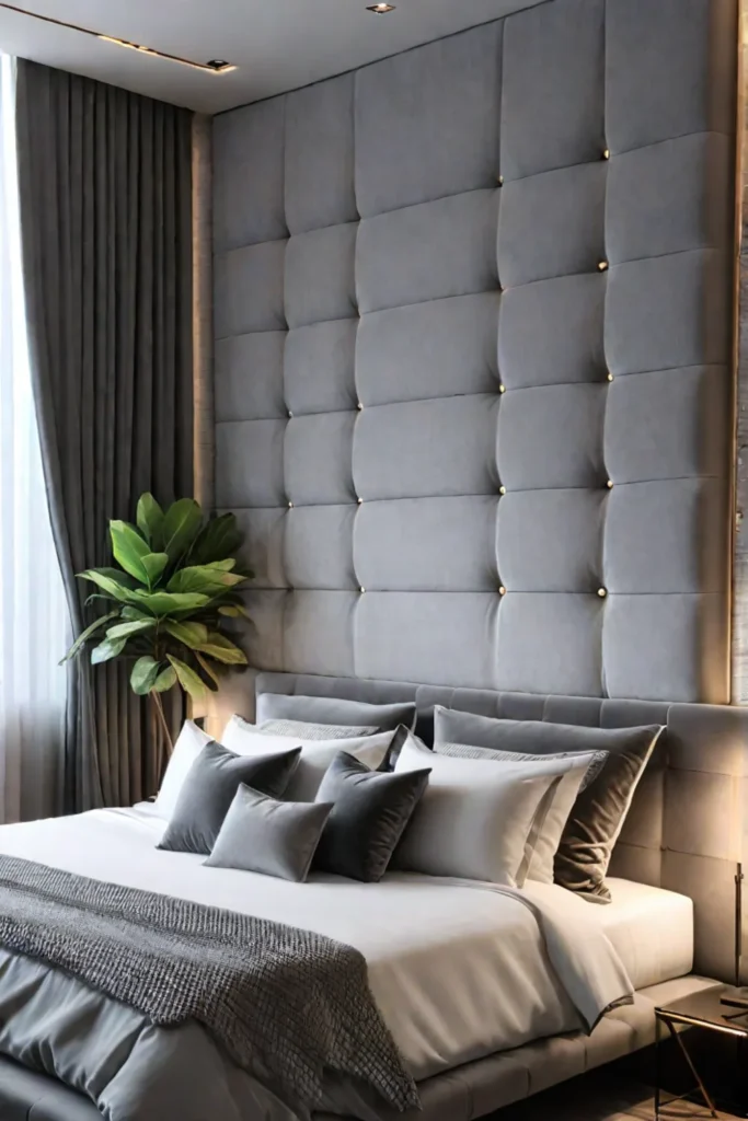 Tufted wall headboard in a sophisticated and luxurious bedroom