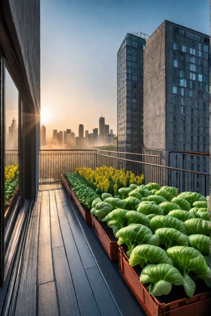Urban balcony with a container vegetable garden