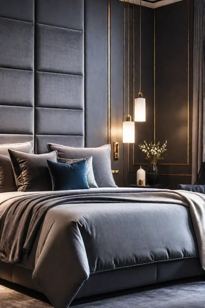 Velvet wall panels in a warm and inviting bedroom