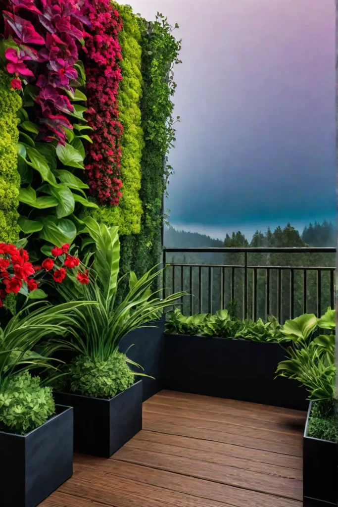 Vertical garden at sunset with vibrant colors and textures