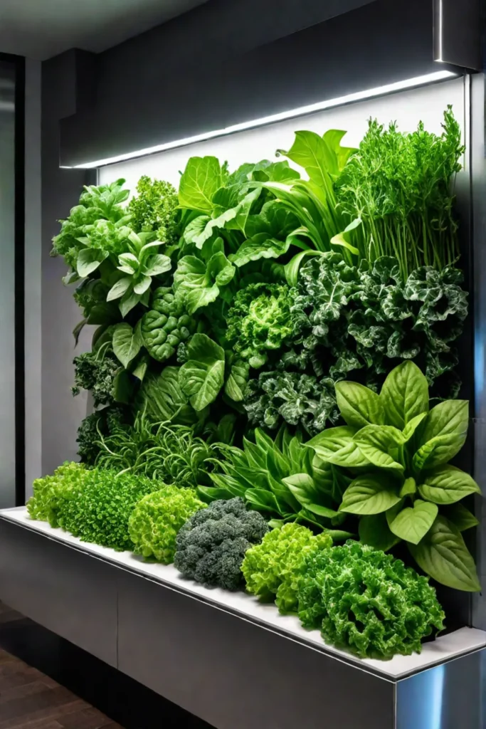 Vertical garden wall with leafy greens and herbs