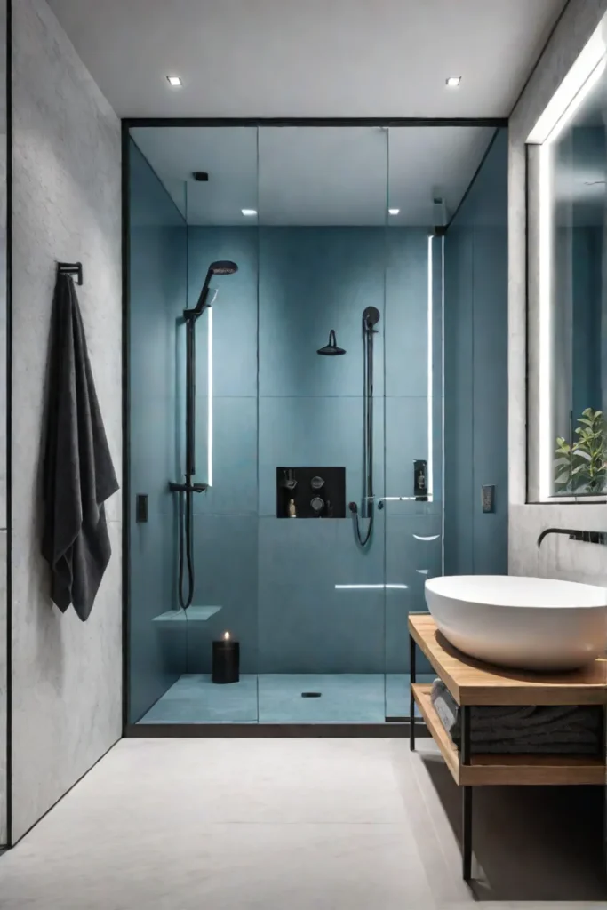 Wellnessfocused bathroom with steam shower and chromotherapy tub