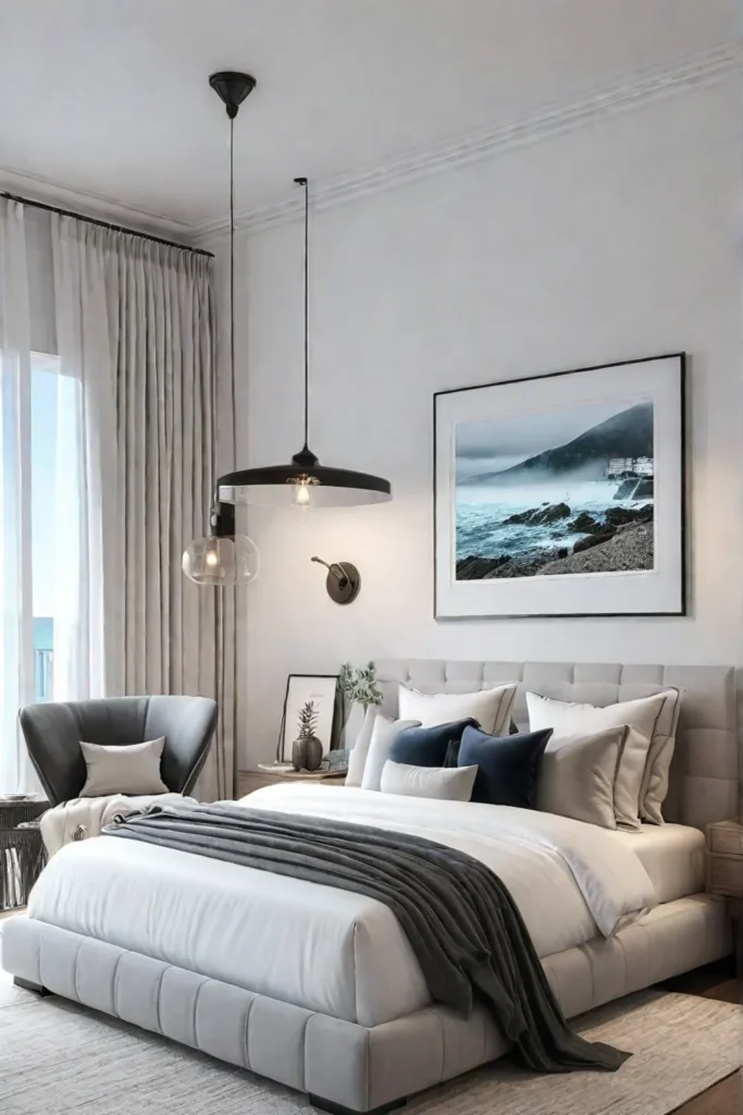 White shiplap wall in a minimalist bedroom