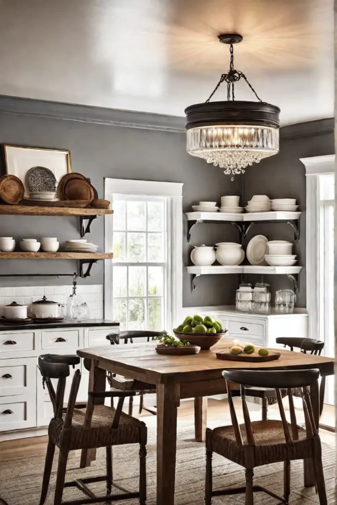 a farmhouse kitchen with a mix of vintageinspired lighting fixtures including a