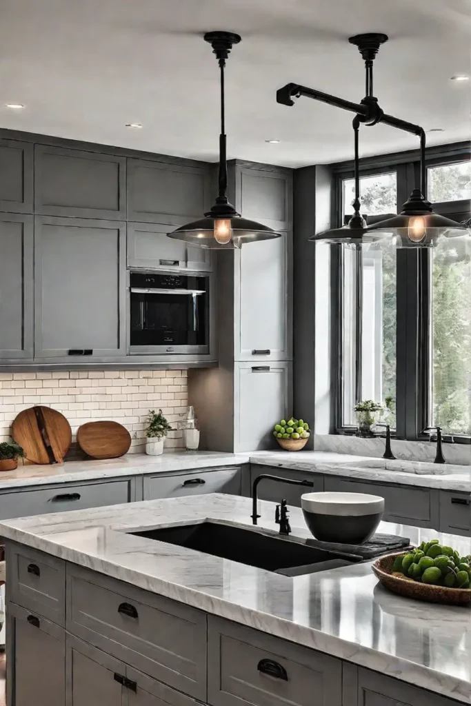 a farmhouse kitchen with energyefficient recessed lighting and dimmable wall sconces