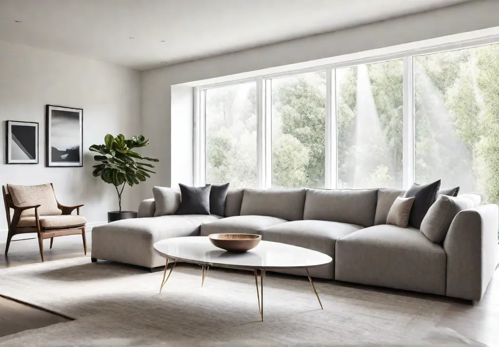 A bright and airy living room with large windows featuring a modularfeat